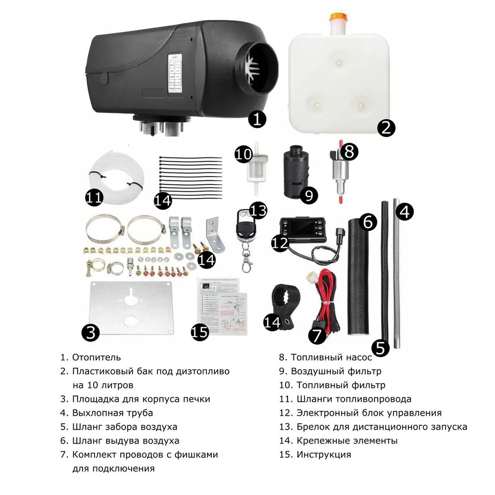 Комплектация Автомобильного отопителя сухой фен